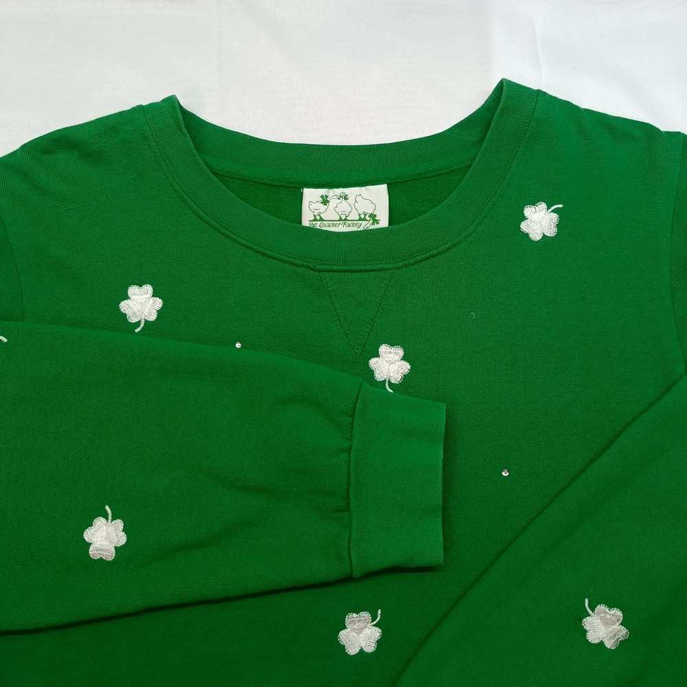 The‎ Quacker Factory Green Shamrock Embroidered Rhinestone Sweatshirt Womens S